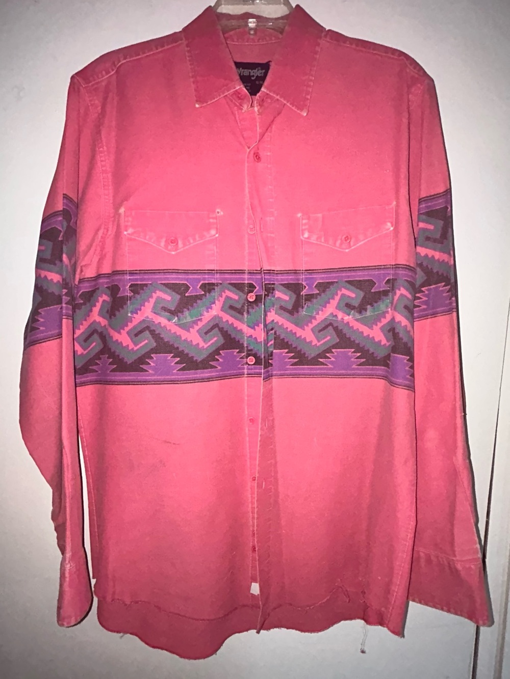 Wrangler Pink Western Shirt Jacket with Aztec Stripe